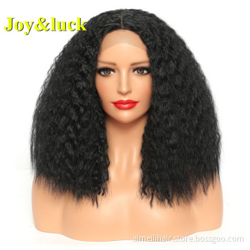 Lacefront Wholesale Wigs for Women Mid-length Natural Fluffy Curly Fashion Style Wig Black Ladies Lace Front Synthetic Hair Wigs